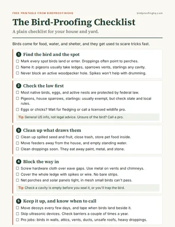First page of The Bird-Proofing Checklist