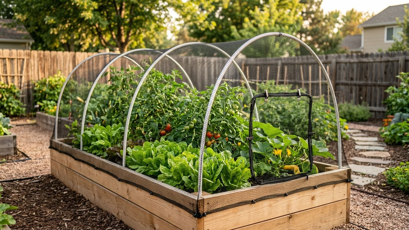 Bird Netting Vegetable Garden Setup: Mesh, Hoops, and Pollinator Access