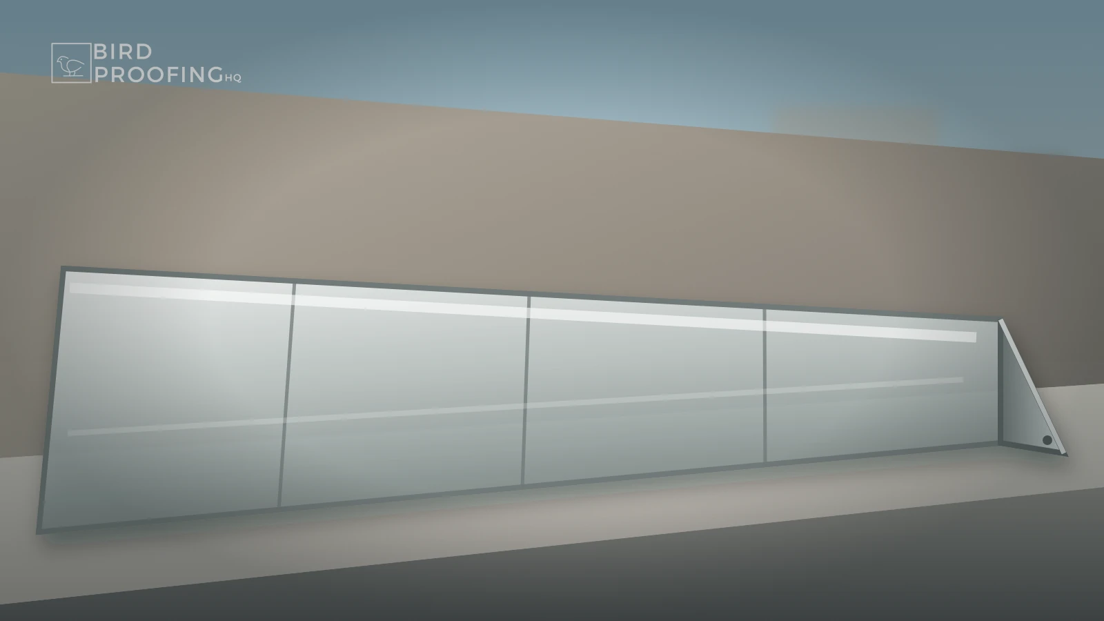 Bird slope forming a continuous angled anti-perch surface on a building ledge